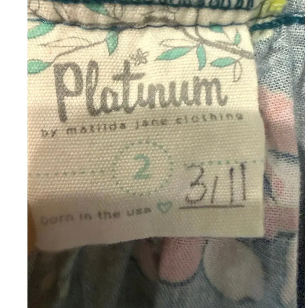 Matilda Jane Platinum Dress Sz 2 Teal Floral Flutter Sleeve Ric Rac Boutique
